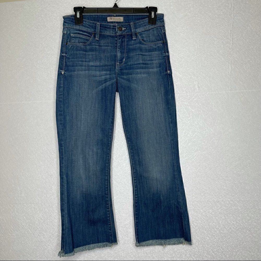Guess cropped kick flare raw hem jeans blue 26